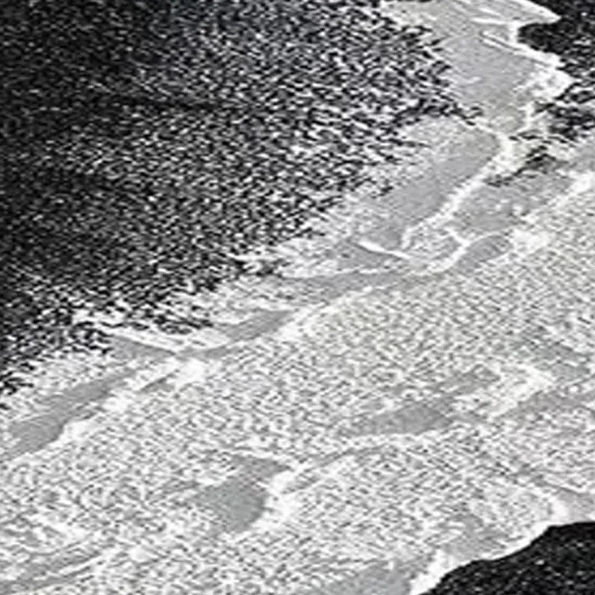 Liam O'Connell Black and White Ocean Triptych, abstract artwork, textured canvas depicting waves and shoreline in monochrome.