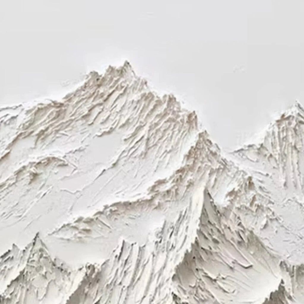 Close-up of Liam O'Connell's "White Mountain" impasto painting, showing heavy texture and peaks.