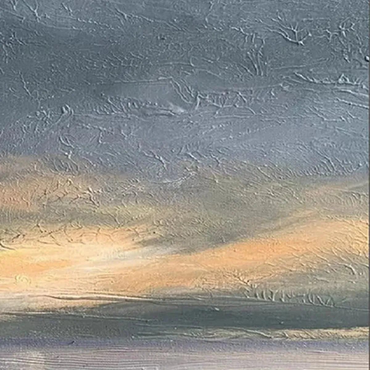 Textured Stormy Seascape painting by Liam O'Connell, square wall art with grey, yellow, and blue hues.