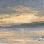 Liam O'Connell Stormy Seascape painting, square wall art with dramatic ocean in grey, yellow, and blue hues.