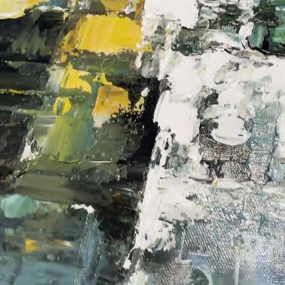 Textured Green Abstract painting by Isabella Rossi. Impasto artwork with green, white, and gold tones for modern wall decor.
