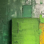 Isabella Rossi's Green & Yellow Textured Blocks, vertical impasto abstract painting, modern wall art.