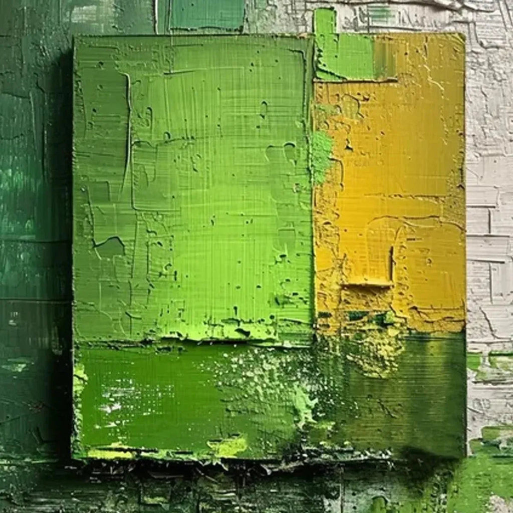 Isabella Rossi's Green and Yellow Textured Blocks Impasto Painting, Modern Wall Art
