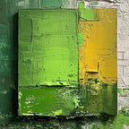 Isabella Rossi's Green and Yellow Textured Blocks Impasto Painting, Modern Wall Art