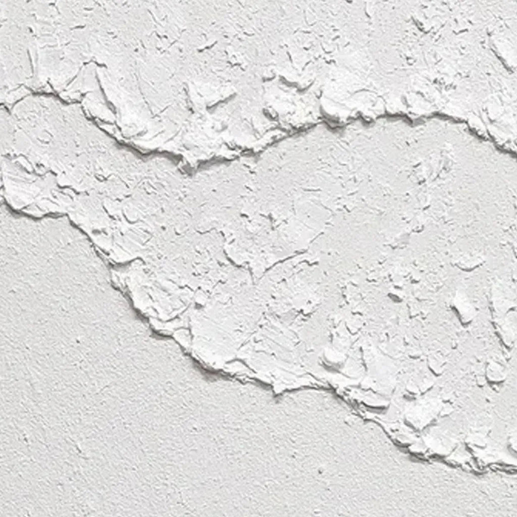 White Textured Waves Diptych by Isabella Rossi: Close-up of white impasto on canvas. Textured abstract vertical wall art.