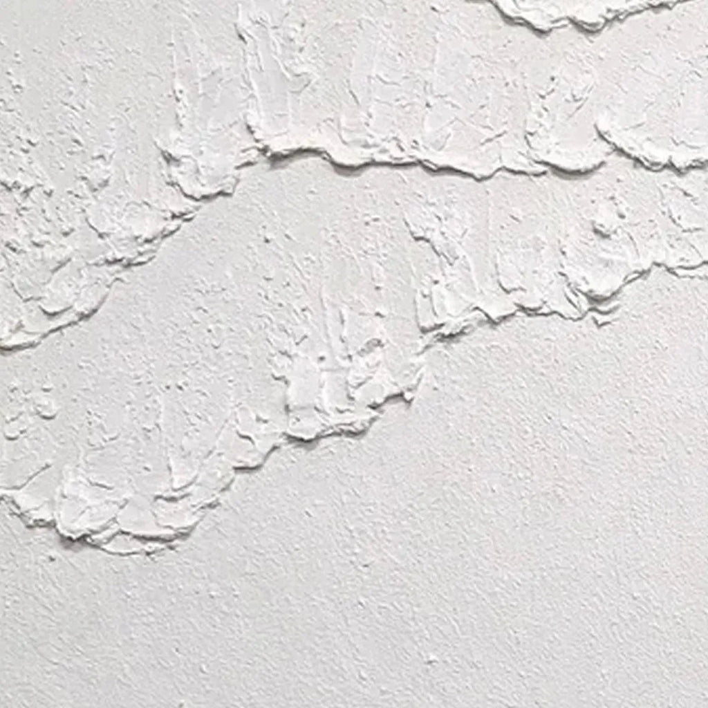 White Textured Waves Diptych by Isabella Rossi: Close-up of white impasto abstract art.