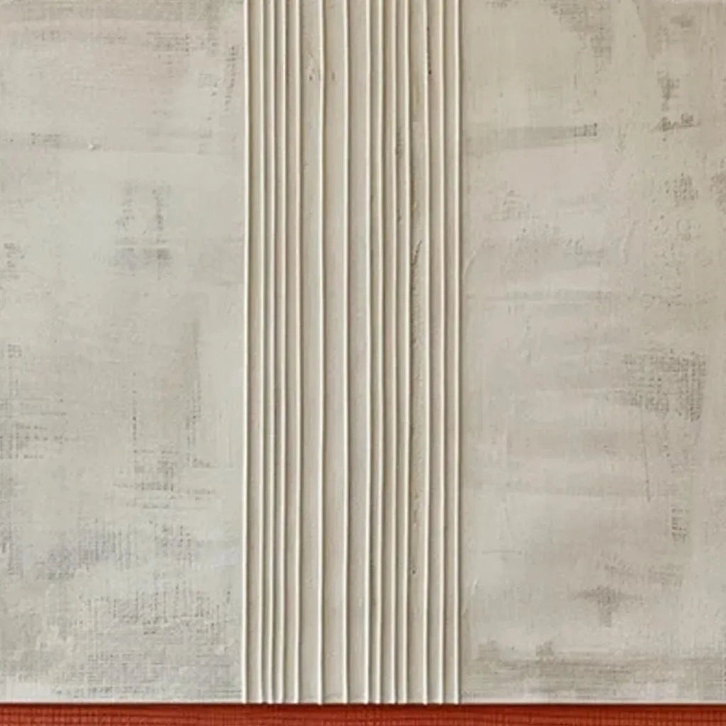 Textured Minimalist Landscape art by Javier Ramirez, beige, terracotta abstract painting with vertical lines, modern wall art