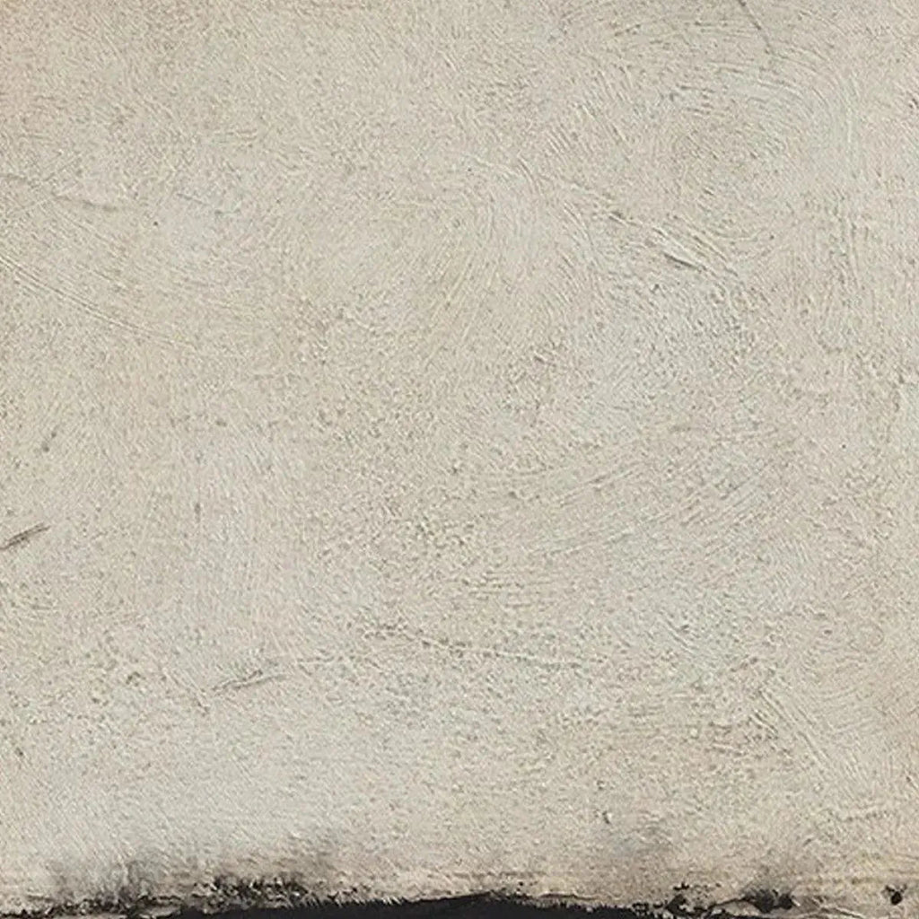 Javier Ramirez minimalist black and white landscape painting, textured abstract art. Vertical wall art for modern decor.