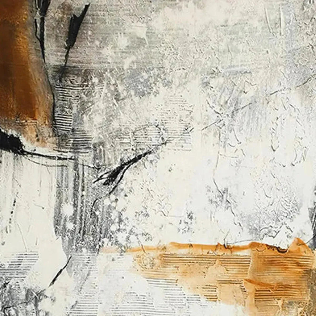 Abstract painting in brown and white by Javier Ramirez. Modern textured wall art for home and office decor.