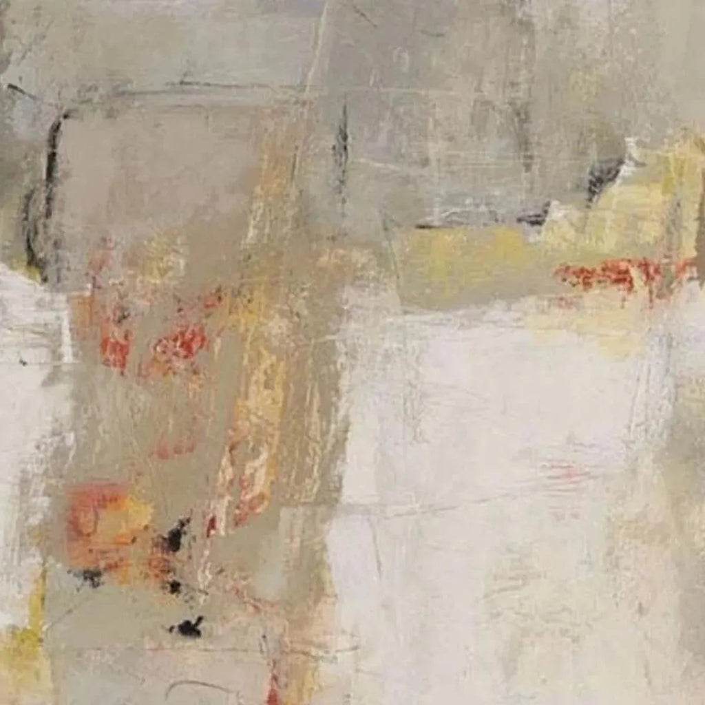Javier Ramirez Neutral Abstraction: Minimalist vertical wall art in neutral tones and textured brushstrokes for modern decor.