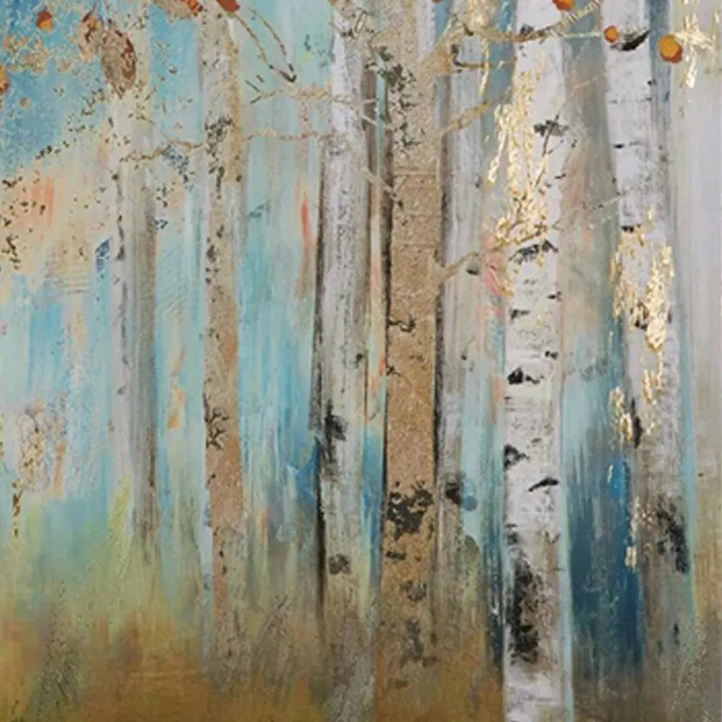 Liam O'Connell Golden Autumn Forest painting: Textured square wall art with gold leaf. Autumn forest scene.