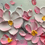 Springtime Serenade painting by Elodie Dubois: Textured cherry blossom art in pink and white, modern wall art for home decor