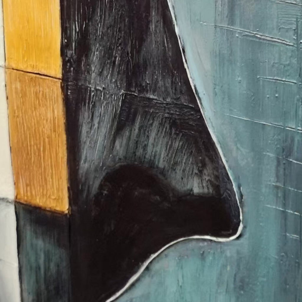 REFLECTION: Fragmented Abstract Face Contrast Blocks Oil Painting