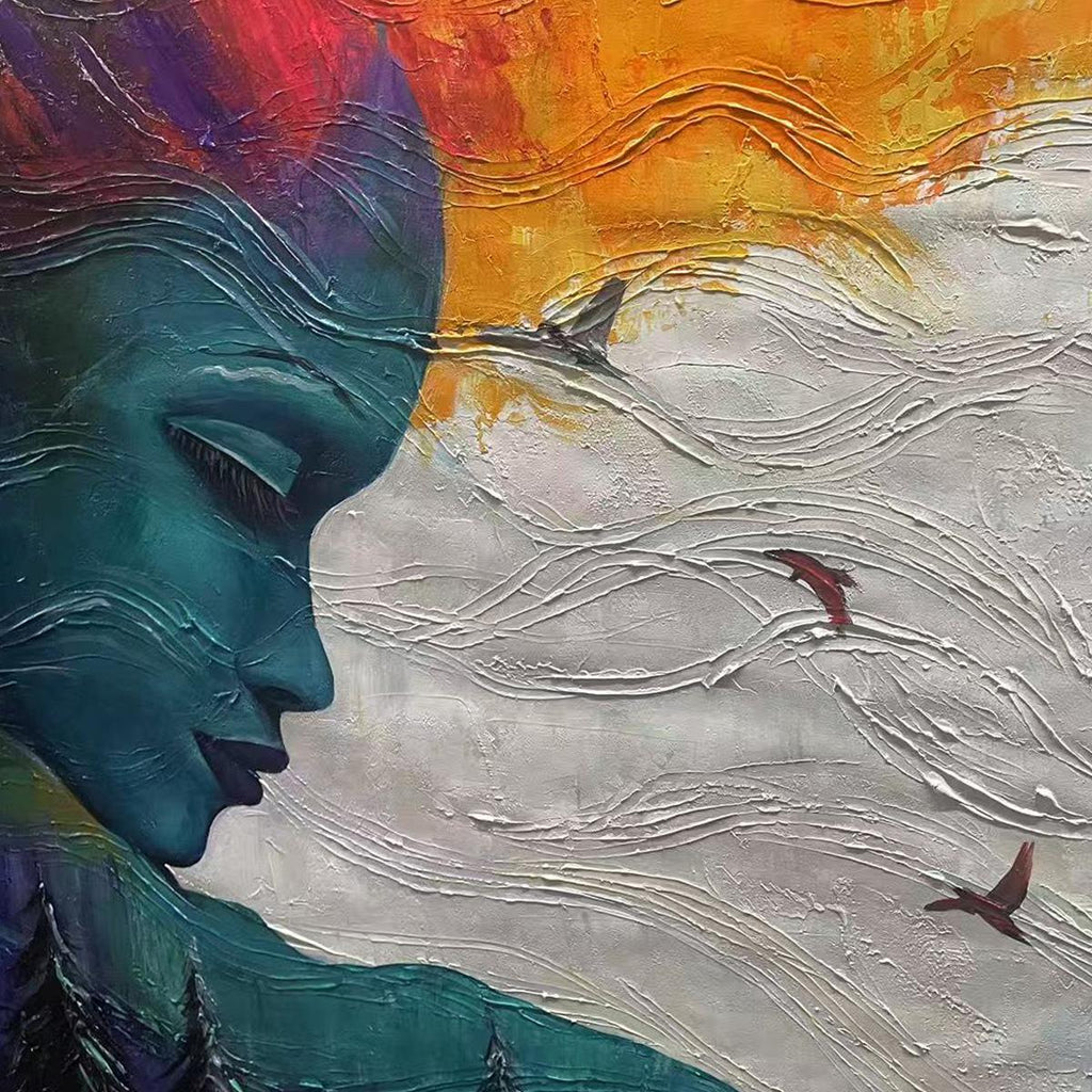 FOREST MUSE: Mystical Textured Portrait with Nature in Impasto Style